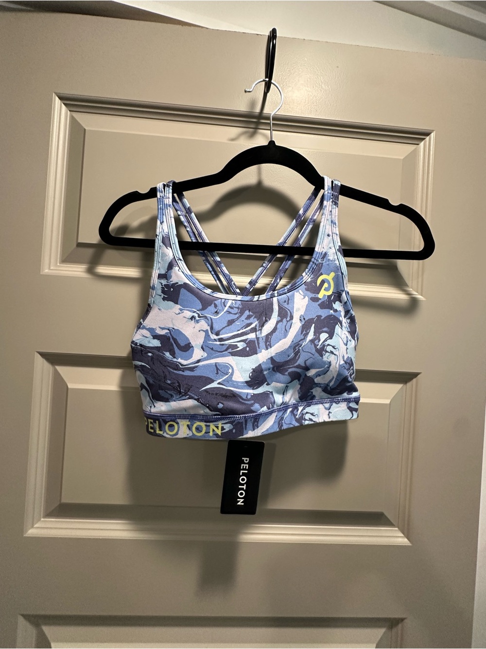 NWT Peloton Women's Blue Marble Cross-Back Sports Bra